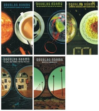 Douglas Adams 5 Books Set: The Hitchhiker's Guide to the Galaxy, the Restaurant at the End of the Universe, Life the Universe and Everything, So Long and Thanks for All the Fish, and Mostly Harmless