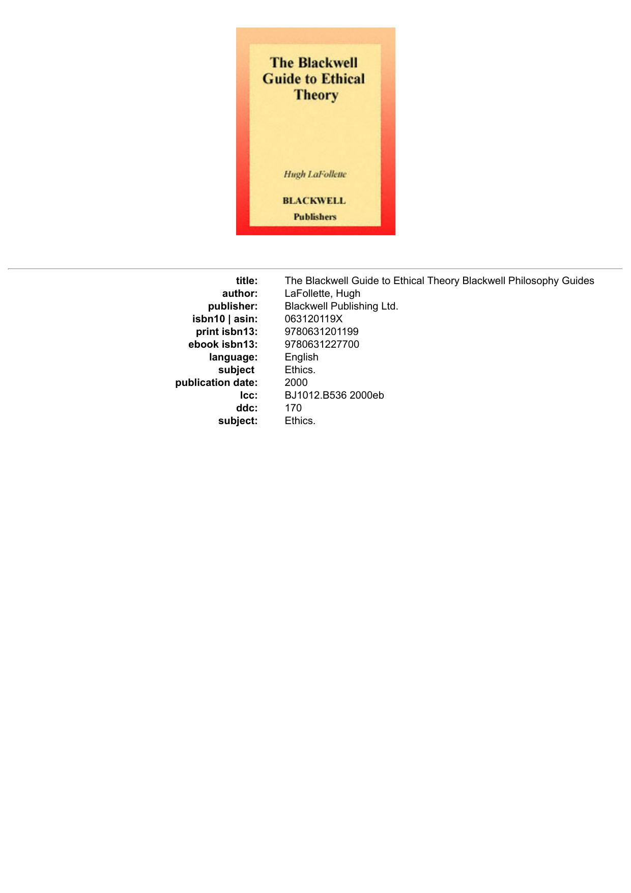 test - The Blackwell Guide to Ethical Theory Blackwell
