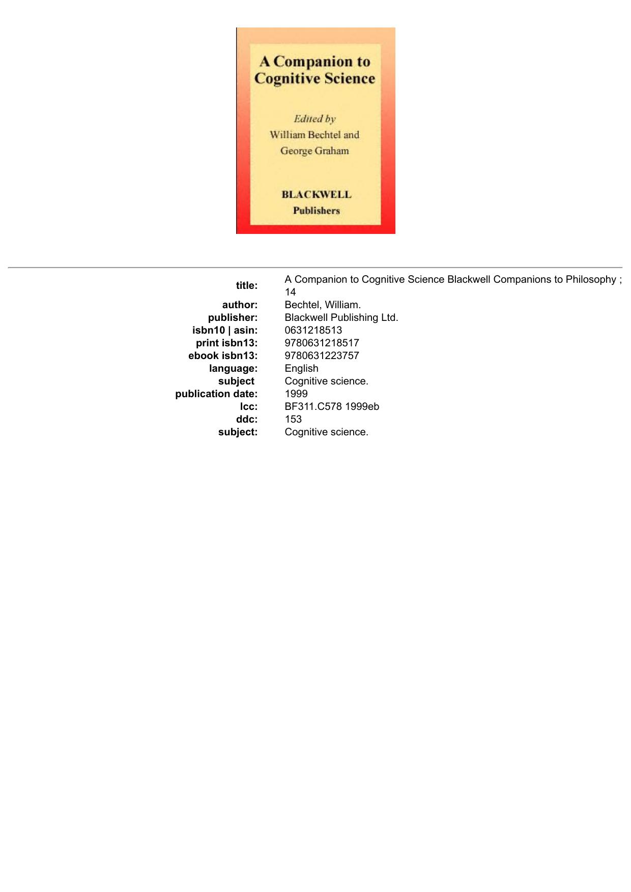 test - A Companion to Cognitive Science Blackwell